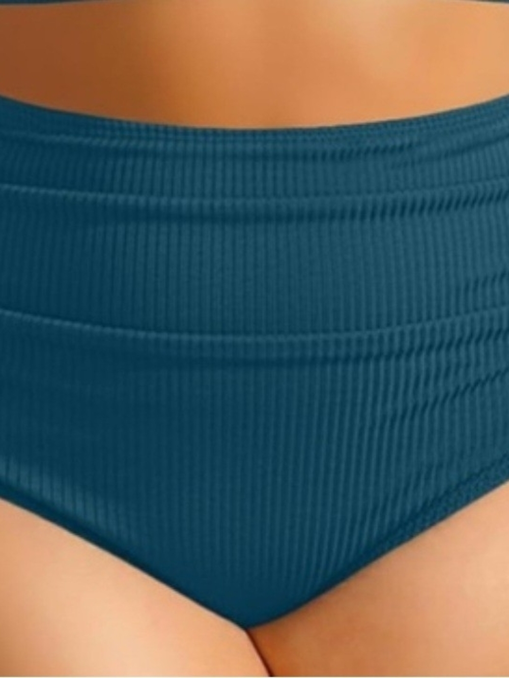 Ribbed High-Waist Swim Bottom in Teal - Women Swim